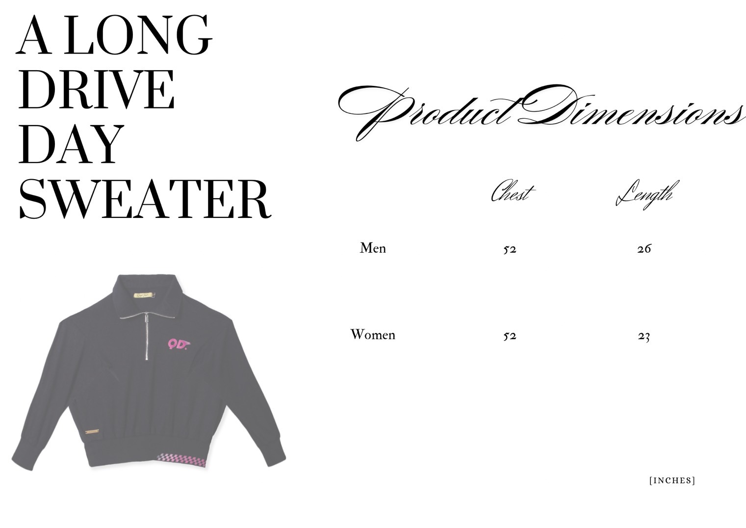 A long drive day sweater size chart