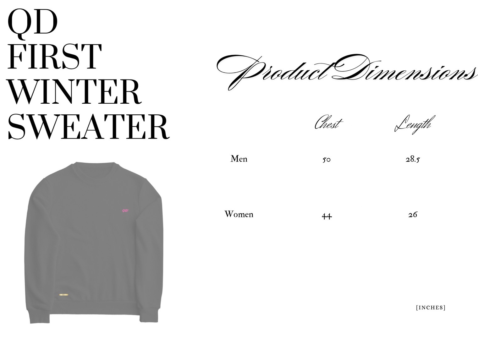 QD first winter sweater Size Chart