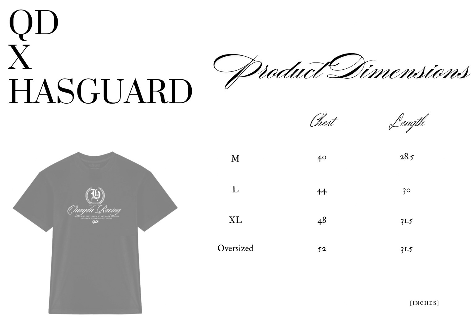 QD x Hasguard size chart